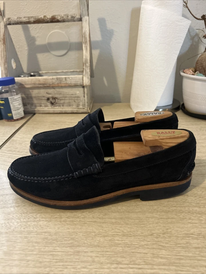 Men's Ermenegildo Zegna Black Suede Penny Loafers Size 6.5 EEE UK,  7.5 E USA - Image 3 of 4