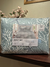King Quilt Set Reversible Quilted Coastal Starfish Blue/White 2 Shams MRSP 65