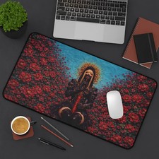 Gothic Warrior Mouse Pad, Dark Floral Art, Medieval Gaming Desk Mat
