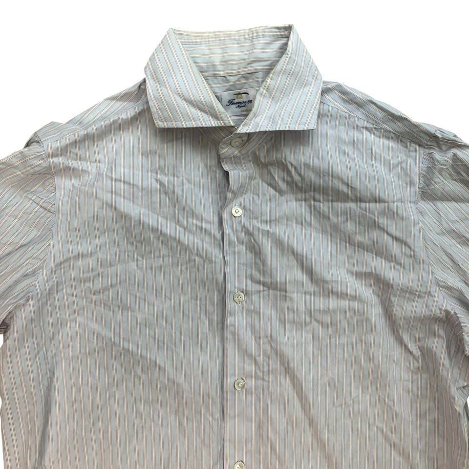 Camisa de vestir Finamore Napoli para hombre 16/41 azul a rayas abotonadas Italia naranja Foto 2 de 4
