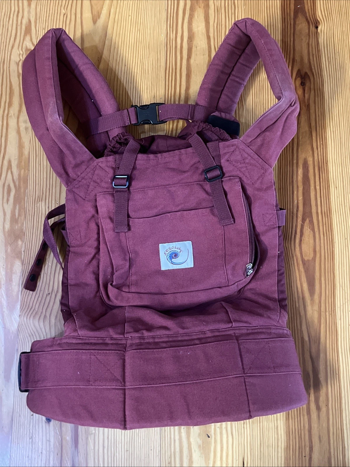 Ergo Baby Baby Carrier Infant Burgundy Adjustable Padded Pocket 100% Cotton