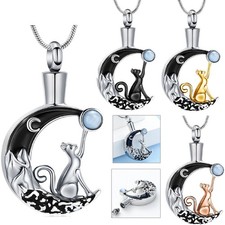 Vintage Moon and Cat Urn Pendant Cremation Jewelry for Ashes Memory Necklace