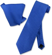 Vesuvio Napoli ROYAL BLUE Striped NeckTie and Handkerchief Matching Neck Tie Set