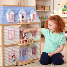 Wooden Multi-Level Dollhouse Wooden Multi-Story Pretend Play Dollhouse for Kids