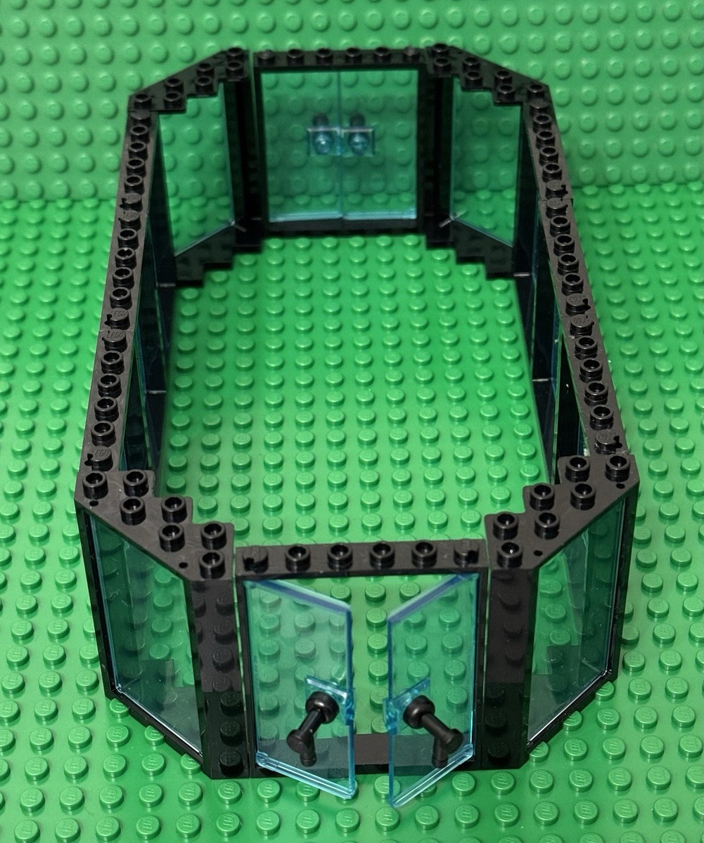 Lego City Double Door Store Building W/ Black Frames With Trans