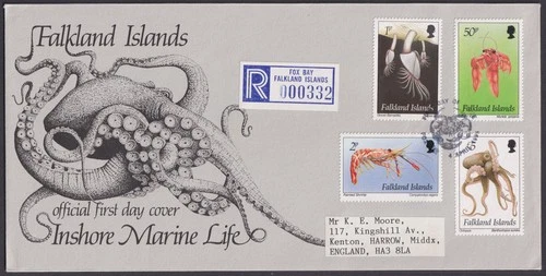Falkland Islands 1994 QEII Marine Life Regd First Day Covers - Fox Bay