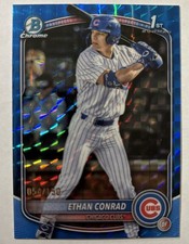 2025 Bowman Draft Ethan Conrad Chrome Blue Geometric Refractor 1st #/150 Cubs