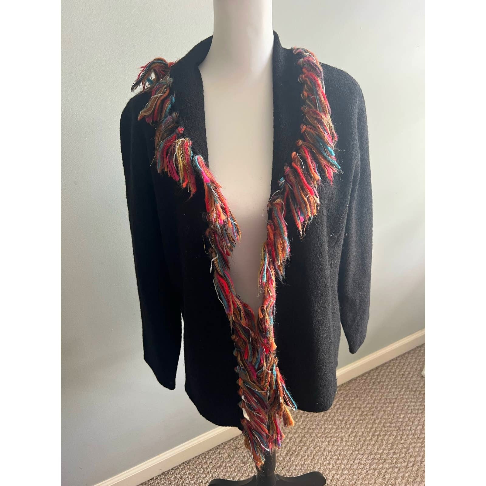 Ruby Rd Wool Jacket Black Open Front Multicolor F… - image 2