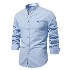 Men's Cotton Shirts Long Sleeved Stand-Up Collar Button Down Oxford Shirt