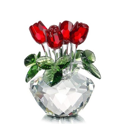 H&D HYALINE & DORA 4,5 Zoll Frühling Bouquet Kristallglas Blumen rote Rose