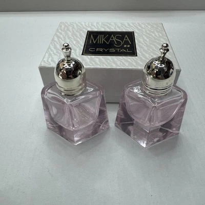 Vintage Mikasa Hasting Pink Crystal Salt Pepper Shaker Set 2 5/8" WN453 W/Box - Image 1 of 4