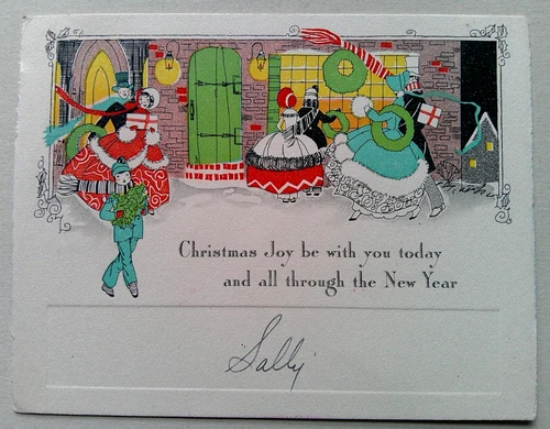 Victorians shopping   20's 30's vintage Birthday greeting card  #A31