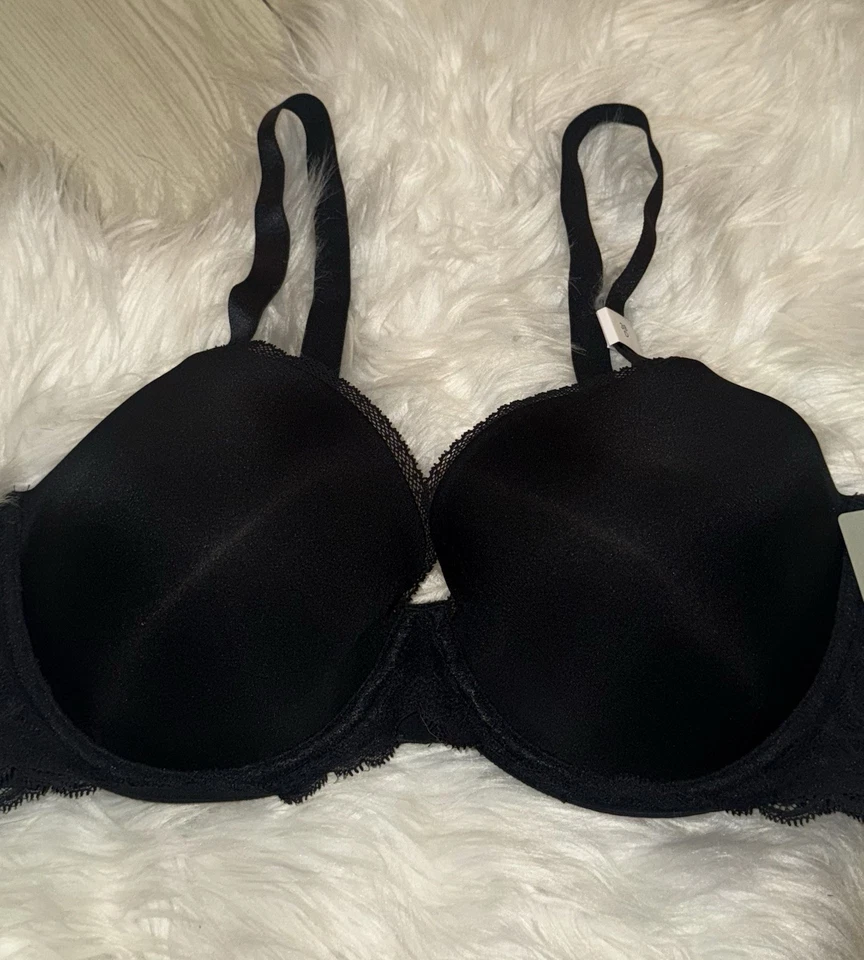 Calvin Klein QF1444 Seductive Comfort Lace Demi Lift Bra UW Womens 38D Black New - Image 3 of 4