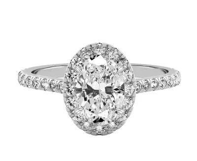 14k Weißgold Ring Damen Halo Oval Schliff Labor Diamant 1.50 ct Hochzeit - Bild 1 von 4
