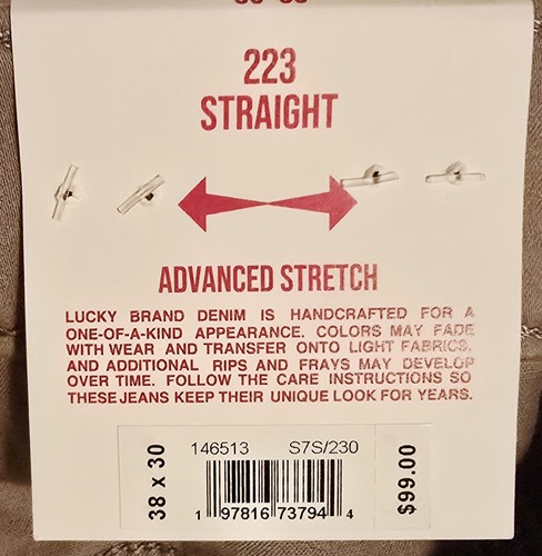 NWT Lucky Brand Mens Pants 223 Straight 38x30 Khaki Cotton Spandex MSRP $99 New - Picture 8 of 16