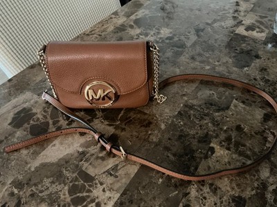 micheal kor brown leather small crossbody bag