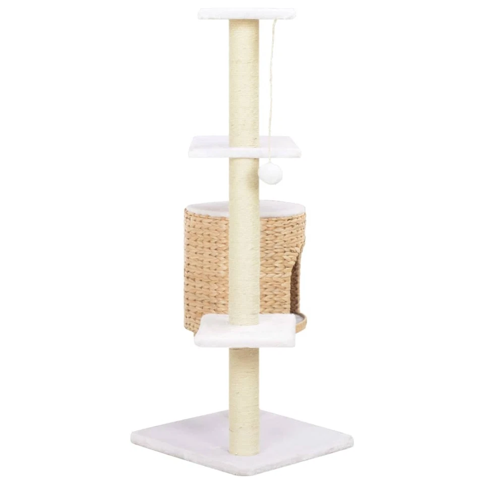 Natural Seagrass Cat Tree 107cm with Soft Plush & Sisal Rope, Cozy House - Image 3 of 4
