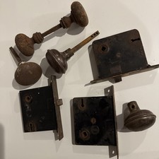Architectural Salvage Vintage Mortise Door Lock & Metal Door Knob Lot Antique 