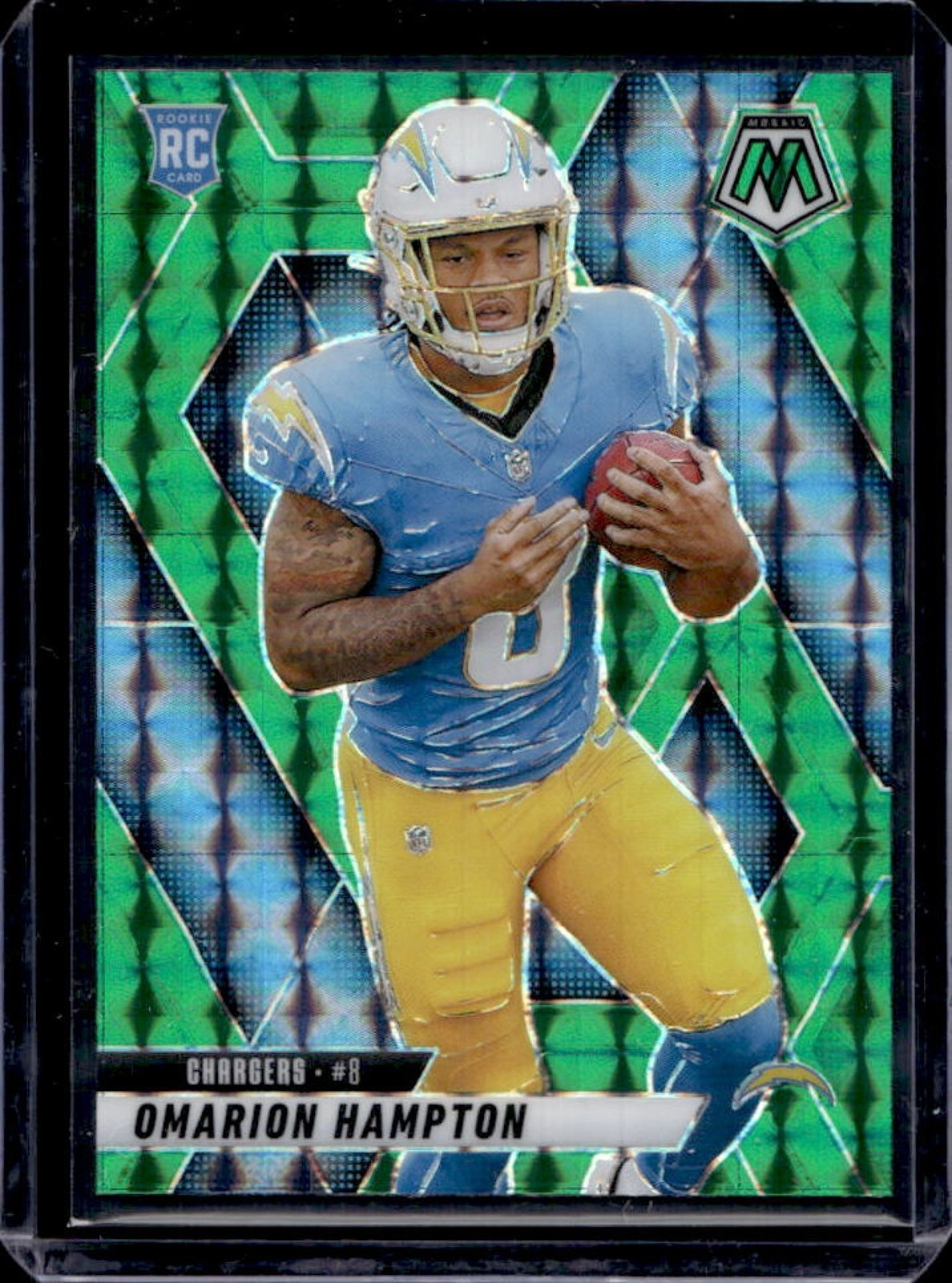 2025 Mosaic Omarion Hampton Rookies RC Green Prizm #335 Chargers