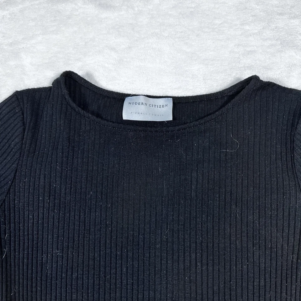 Женская блузка Michelle By Commune укороченный топ X-Small черная ребристая эластичная Y2K - Изображение 2 из 4