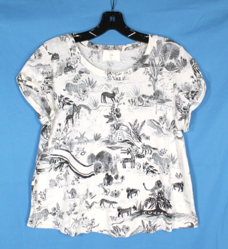 T.LA Anthropologie Gray/Off-White SLUB KNIT Pullover PADUA SAFARI T-SHIRT/TOP S