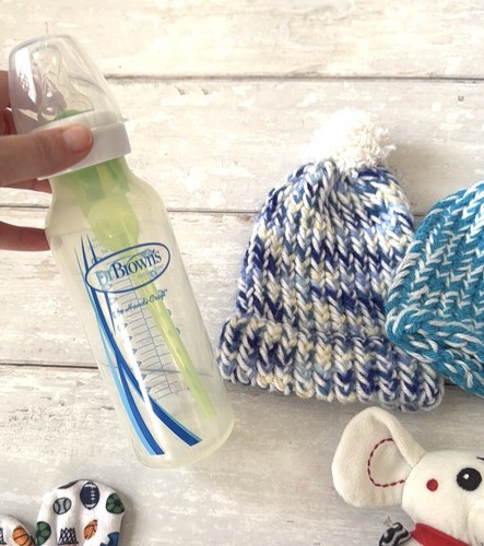 Newborn Baby Boy Bundle Lot Dr Browns Bottle Teethers Hand Mittens Toys Hats - Picture 2 of 3