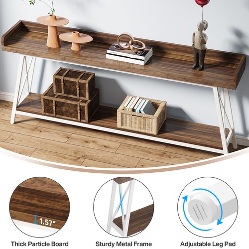 71" Long Narrow Sofa Table with Storage, 2-Tier Console Table Entryway Hallway - Picture 6 of 24