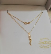 Collana Cm 45 Girocollo e Ciondolo  Corno  Portafortuna in Oro Giallo 750 18 kt 