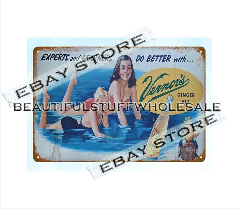 Ginger Ale Detroit's Drink bikini beach girls Michigan metal tin sign home bar