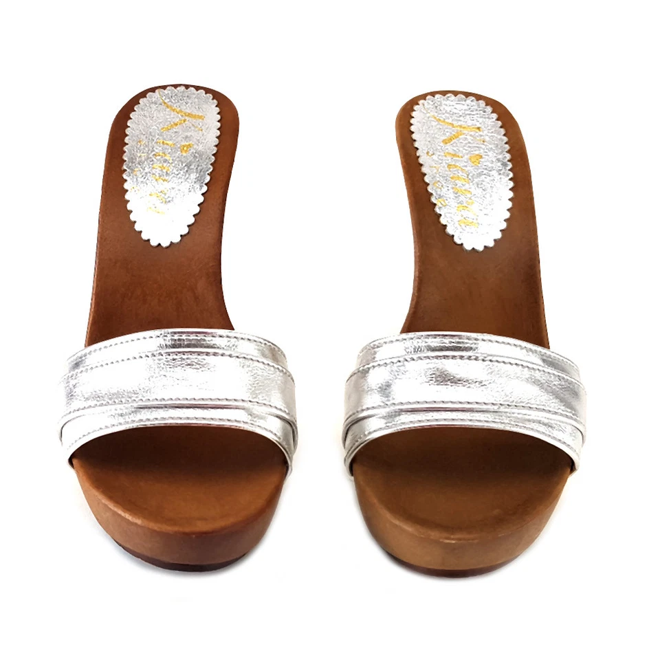 Zoccoli DA DONNA SILVER  Made in Italy 35 al 42 - Tacco 11-K21301 ARGENTO - Immagine 3 di 4