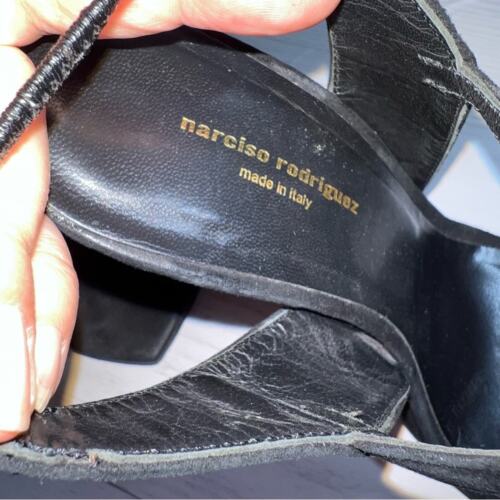 Narciso Rodriguez Zapatos UE Talla 38 Negro Gamuza Sandalias Puntera Cuadrada - Imagen 4 de 10
