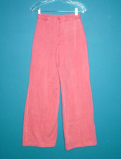 Vtg 70s Happy Legs Pink Red Denim Wide Leg Flare Trousers Pants 25" Waist