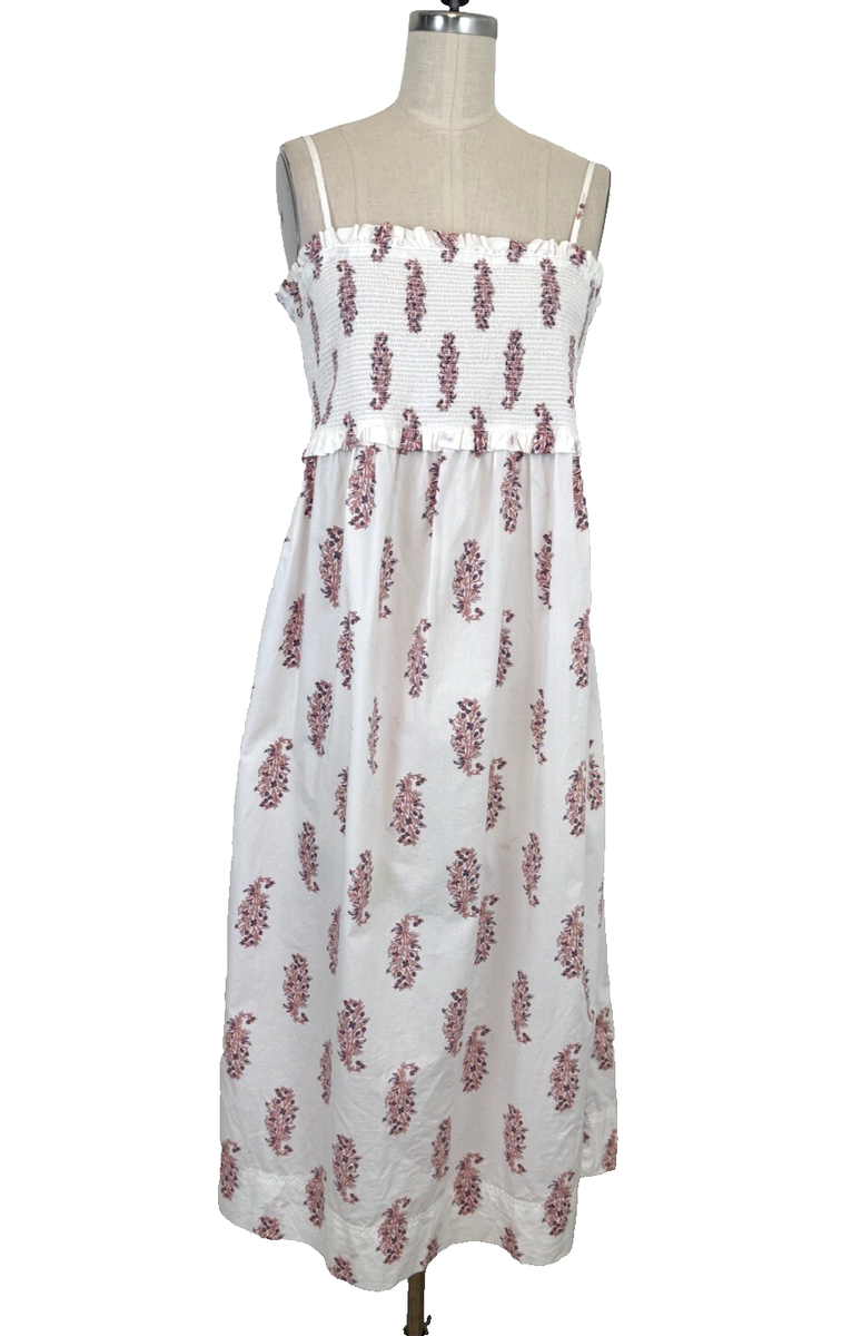 J. Crew Dress Long Maxi XL White Poplin Floral Smocked Sleeveless Summer  Boho | eBay