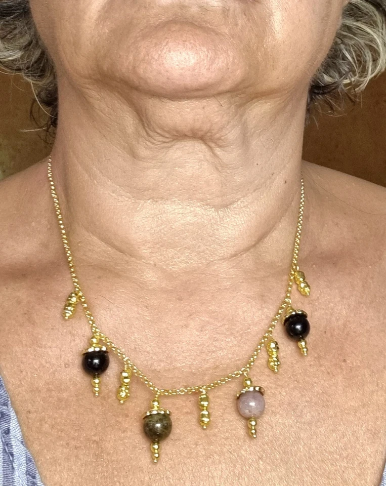 Collana con charms in tormalina multicolore, catenina con charms, #Back2eBay - Immagine 2 di 4