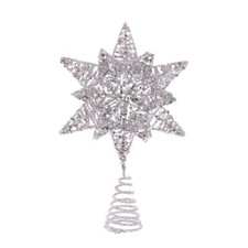 Silver Star Glitter Tree Topper - 18cm - Christmas - Floralsilk