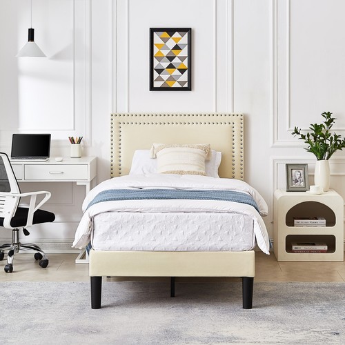 Upholstered Twin/Full/Queen Size Bed Frame Platform with Headboard Wooden Slat - Picture 49 of 106