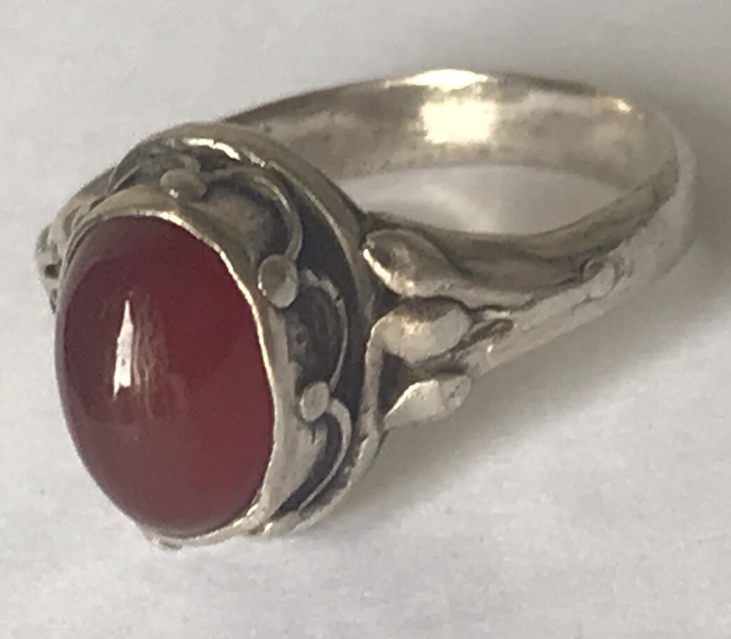 19th C  ANTIQUE SOLID STERLING SILVER CARNELIAN R… - image 9