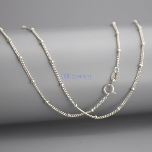 Real Solid 925 Sterling Silver CURB Chain Necklace 14-28" Inches W/ Bead Italy - Afbeelding 1 van 10