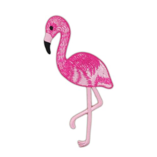 ad06★Flamingo Pink Rosa Vogel Aufnäher Bügelbild Applikation Patch 5,3 x 10,1 cm - Bild 1 von 8