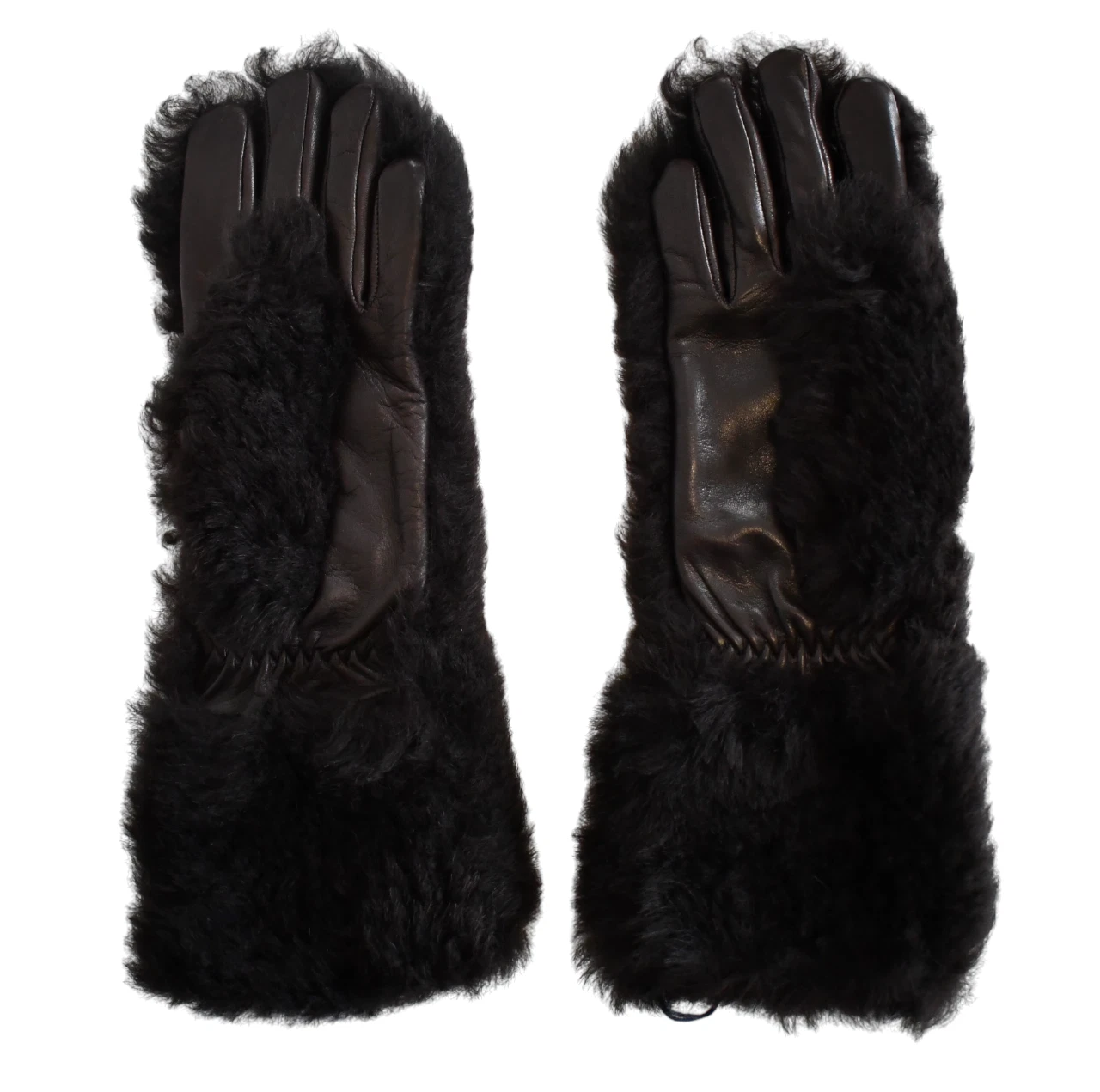 🆕️$750 BOTTEGA VENETA Brown LEATHER & TEDDY SHEARLING Women's Gloves 6.5