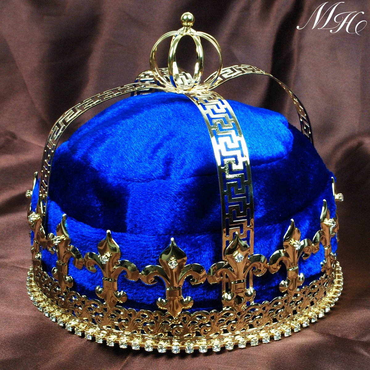 Blue Velvet Crown Imperial Medieval Tiara Diadem For Men Pageant