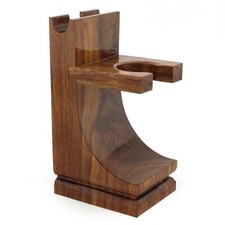 Mission Style Wood Shave Stand for Razor and Brush - Walnut Finish