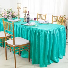 Wedding Linens Inc. 8 FT Crushed Crinkle Taffeta Tablecloth With Skirts