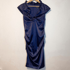 Vintage Y2K DJ-JAZ Navy Ruffle V-Neck Dress Size 14