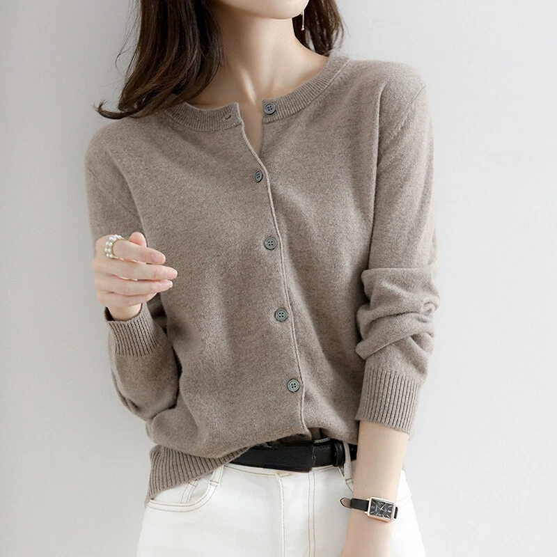 Lady Knitted Cardigans Faux Cashmere Sweater Jumper Crochet Tops Coat Slim Basic