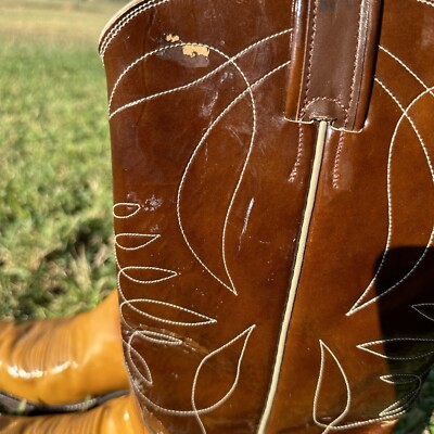 Rare Nocona Justin Patent Leather Cowboy Boots Mens 9.5 D Glossy Brown Tan‎ Rare Nocona Justin Patent Leather Cowboy Boots Mens 9.5 D  main image 4