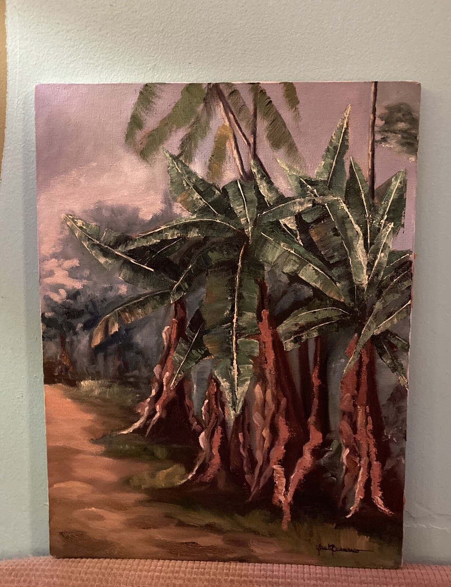 Vintage 1992 Painting On Canvas Banana Plants Signed By Artist | eBay