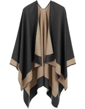Women's Shawl Wraps Open Front Poncho Cape Border Design-01-black Coffee