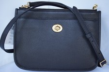 New Coach Women's Crossbody Slim Turnlock Bag Pebble Black Handbag