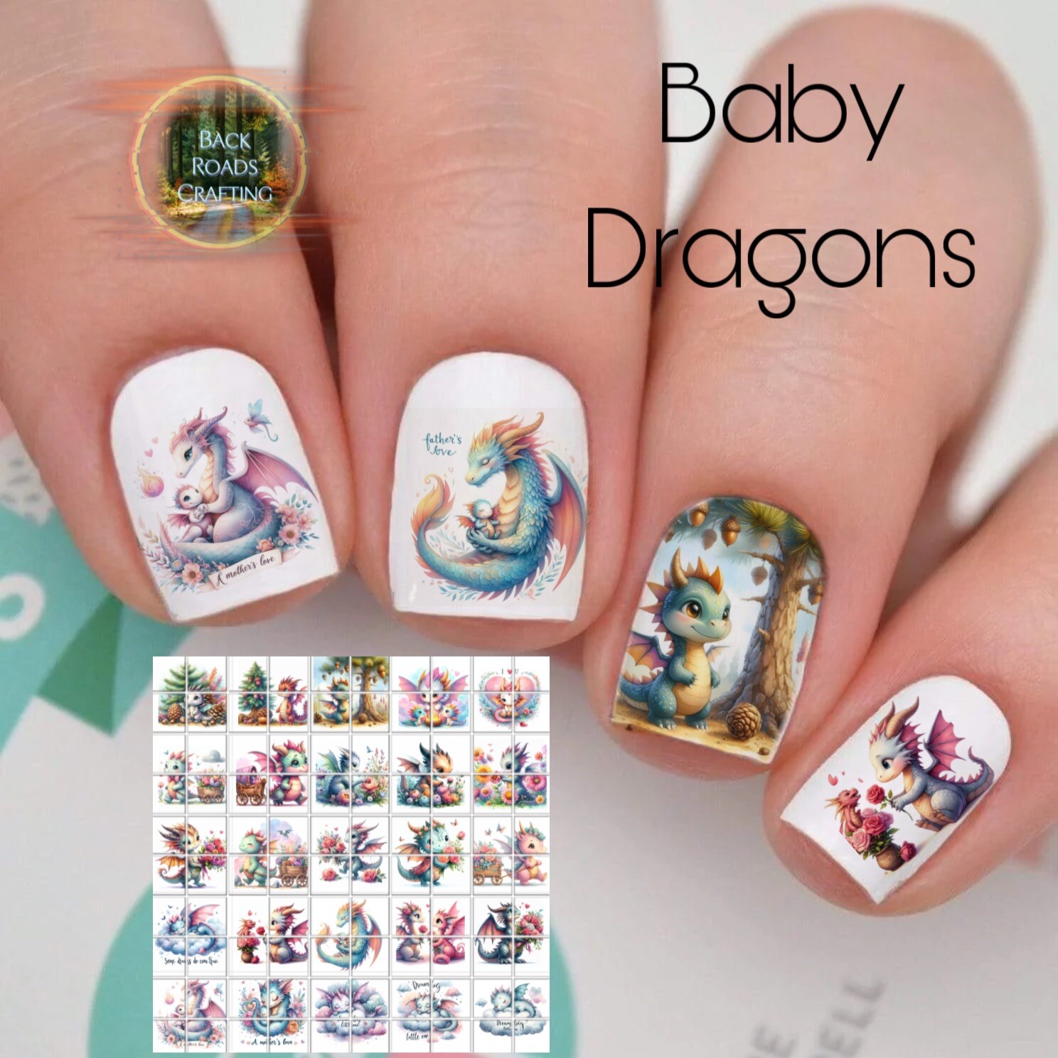 Baby Dragon Waterslide Nail Art Decals Set of 50 with Instructions & Bonus